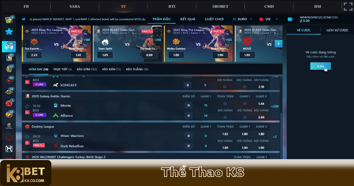 THỂ THAO K8 2 Cá cược thể thao điện tử: Dota 2, CS:GO, Valorant, Liên Minh Huyền Thoại